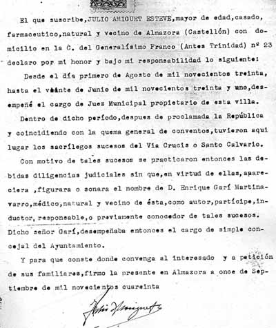 Declaració de Juli Amiguet